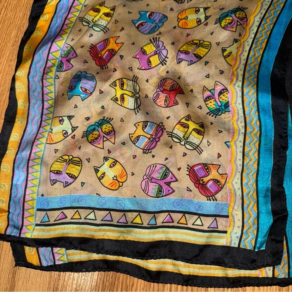 Laurel‎ Burch 100% silk Cat Scarf 54”x10” rectangle